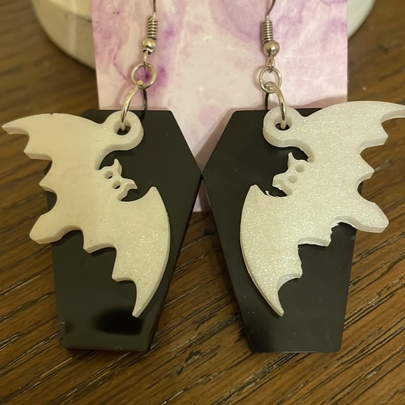 Halloween Bat Coffin Earrings - Picture 2 of 2
